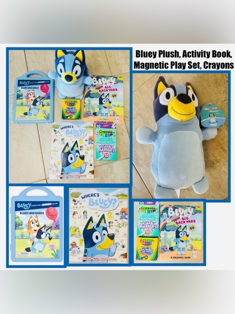 Bluey Plush, Where's Bluey Activity Book, Magnetic Play Set, Crayons